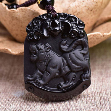Natural Black Obsidian Tiger Pendant